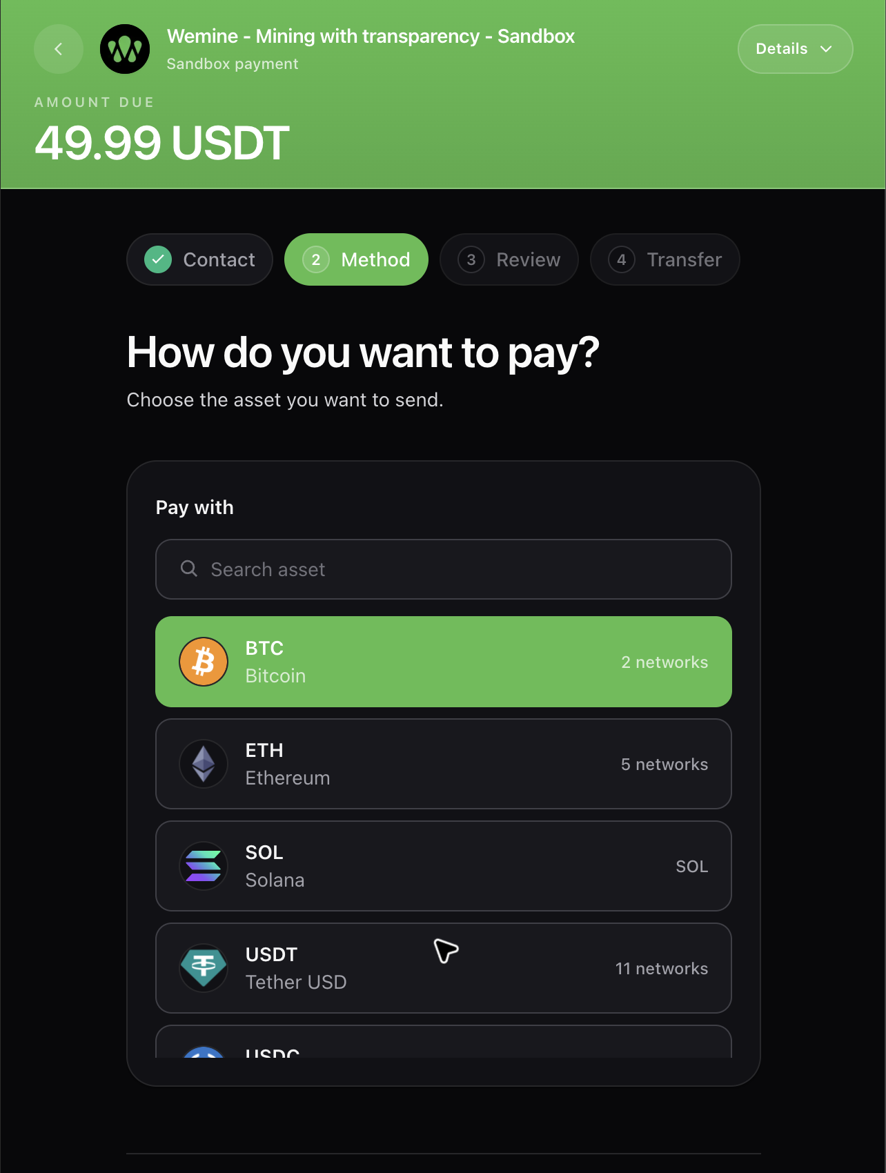 Hosted MakePay checkout opened from Magento