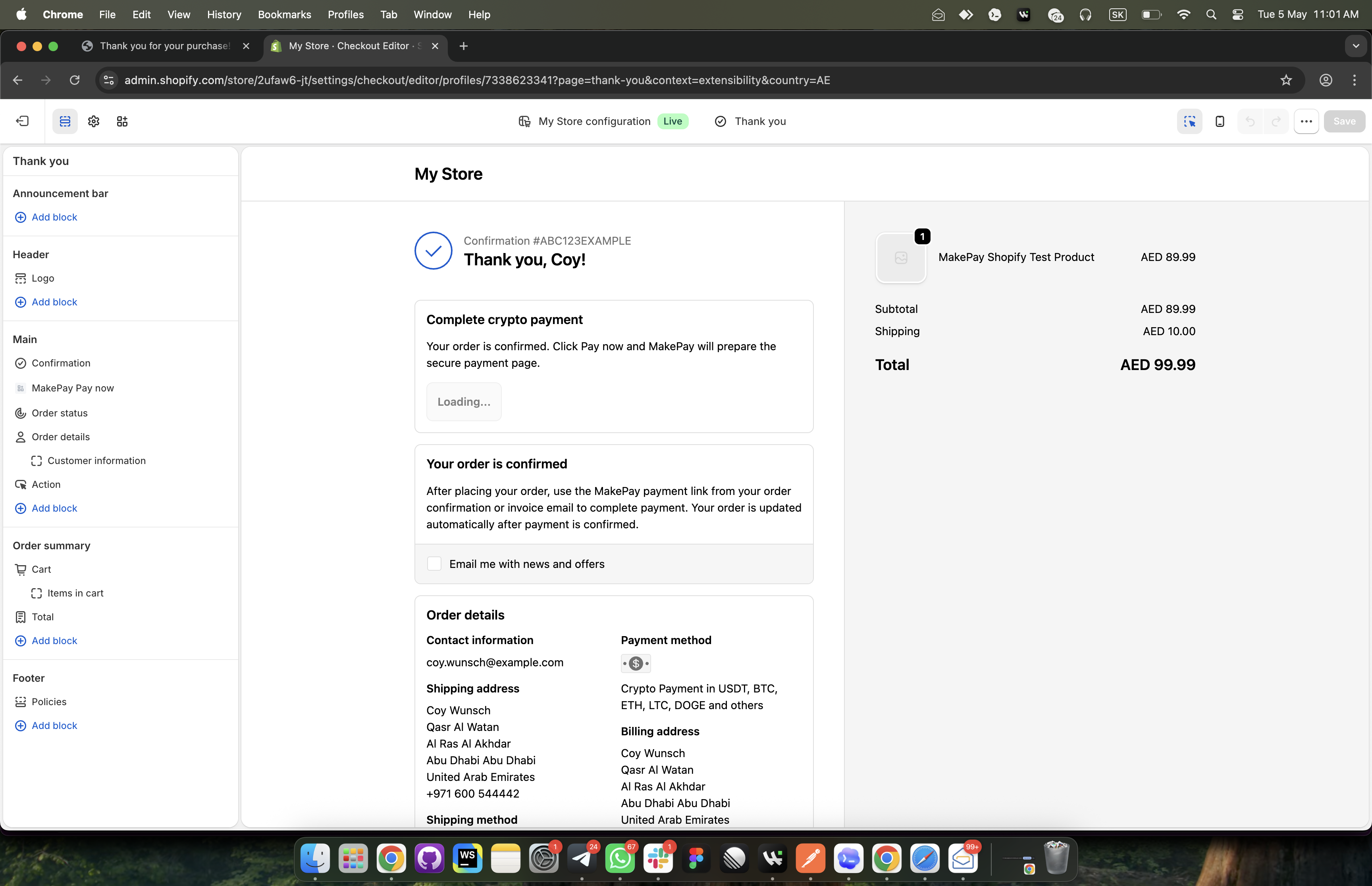 Shopify Thank You MakePay block